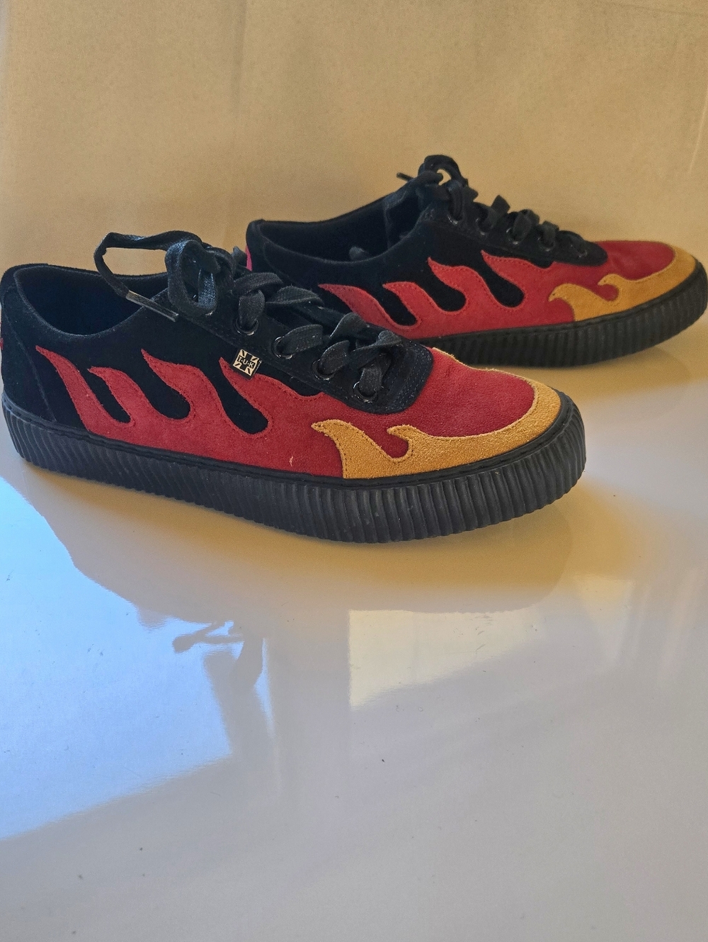 TUK The Black & Red Suede Flame Lace Up Creeper Sneaker Women's 7